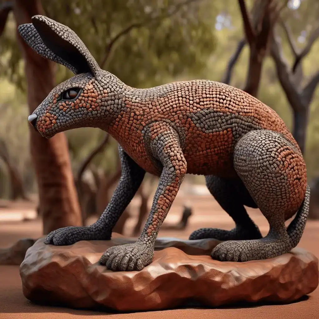 Perentie Catching a Rabbit – Clifford Possum Tjapaltjarri